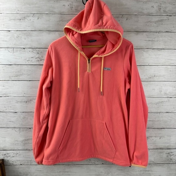 Columbia PFG hooded Fleece‎ Womens Large Pink Outdoor Hiking Casual 1/4 zip - Picture 1 of 9